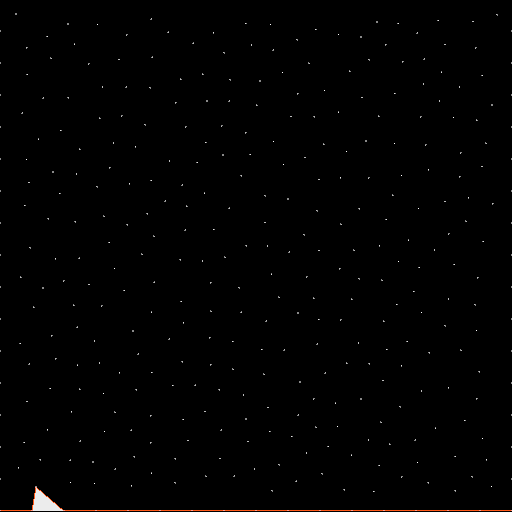 Animation of the algorithm, with an orange wavefront moving through the Poisson distribution bottom-up, creating triangles along the way.