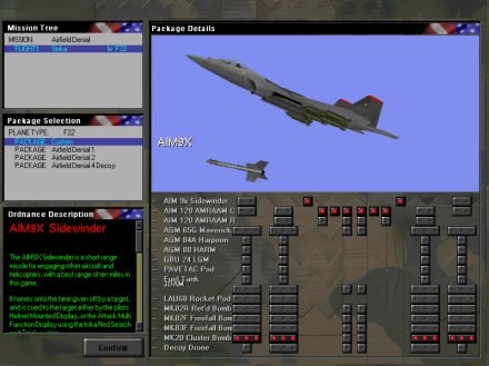 screenshot of Total Air War pre-release weapon loadout screen